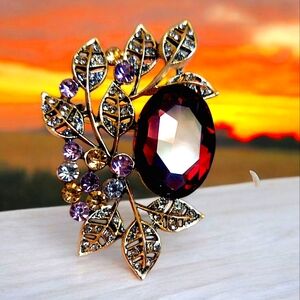 Faceted Plum Rhinestone Floral  Brooch